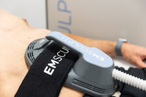 Another close up shot of a patient receiving Emsculpt in Thunder Bay, ON.